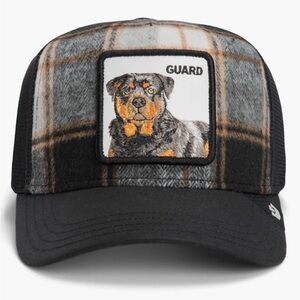 Goorin Brothers GUARD Trucker Hat Cap Snapback Plaid Rottweiler Black. NWT
